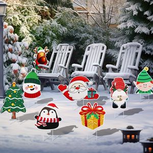 Ensemble de 8 pièces de décorations d'extérieur de Noël ornements de jardin gonflables de père Noël renne pingouin pour les décorations de cour de vacances - Product Image 1