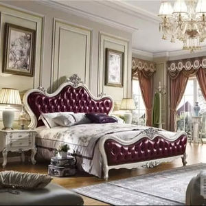 Cadre de lit de luxe en bois massif de qualité supérieure, fait main, avec pied de lit sculpté, mobilier de chambre à coucher en bois massif taille King - Product Image 1