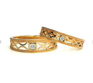 <b>925</b> Sterling <b>Silver</b> Gold Plated Lattice Couple <b>Rings</b> - Product Image 1