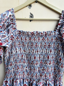 Robe longue en coton indien imprimée à la main, col carré, manches longues, imprimé floral, robe maxi décontractée à manches longues pour femmes - Product Image 4