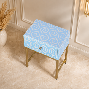 Blue Bone Inlay Nightstand Floral Pattern Bedside Cabinet <b>Side</b> Table With <b>Drawers</b> for Bedroom Living Room - Product Image 4