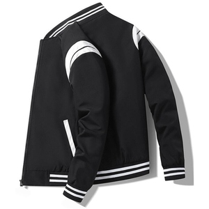WARPRO INDUSTRY Unisex Black Hooded Varsity <b>Jacket</b> Single Button Closure Breathable Casual Outerwear Regular Fit Wool/Polyester - Product Image 2