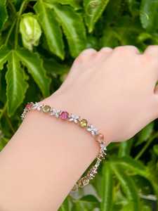 <b>Rainbow</b> Tourmaline <b>Bracelet</b> Natural Multicolor CZ Accents Sterling Silver Gold Plated October Birthstone Jewelry Gift For Her - Product Image 3