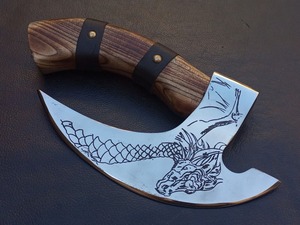 Hand-Forged Viking <b>Axe</b> | D2 Steel 9" Blade, 8" Olive Wood <b>Handle</b> & Leather Sheath Genuine Leather Sheath Eco-Friendly - Product Image 6