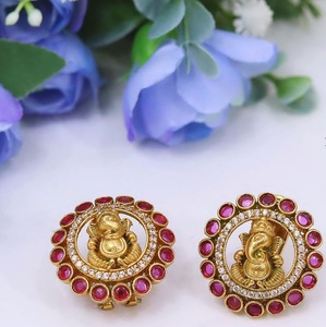 Radiant Premium Quality Gold Finish <b>Stud</b> Stylish Stones Look <b>Earrings</b> Wedding Party Wear Collections For Women - Product Image 2