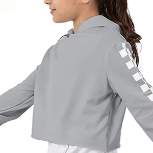 Sudadera Corta Personalizada para Mujer, Color Gris Sólido, Corte Holgado Informal, 100% Algodón, Tejido French Terry, Manga Regular, Transpirable, para Invierno - Product Image 4