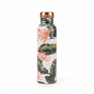 Botella de Agua 100% Cobre con Diseño de Hojas Florales Tropicales, Botella Metálica Reutilizable para Viajes, Hogar, Oficina, Regalo, Venta al Por Mayor - Product Image 1
