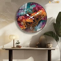 Jam Dinding Kaca Bulat Jumbo 24 Inci Logo/Merek Kustom Personalisasi Gerakan Quartz Senyap Dekorasi Ruang Besar Kontemporer