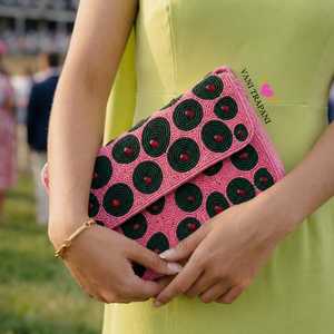 Handmade Embroidered Cotton Handbag Rectangular <b>Shape</b> With Black <b>And</b> Red Circular Pattern - Product Image 2