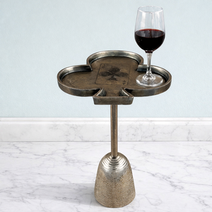 Unique Playing <b>Card</b> Accent Bar Side <b>Table</b> Clover Shaped Top Artistic Design Sturdy Build Statement Piece for Stylish Interiors - Product Image 1