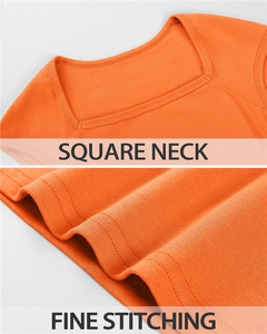 เสื้อครอปแขนสั้นคอเหลี่ยมสีส้มสำหรับเด็กผู้หญิง ผ้าคอตตอนเจอร์ซีย์ เสื้อยืดเบสิคสำหรับชุดนักเรียน - Product Image 4