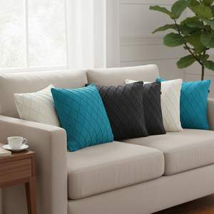 Ensemble de couettes SOGA 6 pièces 45 cm, turquoise, tricoté, crème et gris anthracite, avec housses de coussin à motif torsadé - Product Image 2