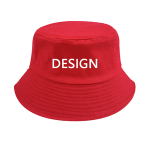 Red Cotton Bucket Hat With White Design Print Front Panel Unisex Casual Spring Summer Adult Wear - Product Image 5
