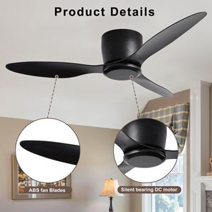 Ventilatore da soffitto a basso profilo da 42 pollici con 3 pale reversibili e 6 velocità, motore DC reversibile da 30W, in plastica, senza luce - Product Image 5