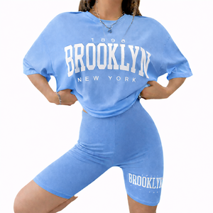 Ensemble prêt pour l'été pour femmes, t-shirt uni et short au-dessus du genou, coupe régulière avec élasticité confortable - Product Image 4