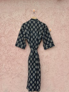 New Arrival Spring Summer Long V-neck <b>Kimono</b> Dress Cotton Robe <b>Beach</b> Cover Season Wind Block Printed Handcrafted Style Women - Product Image 5