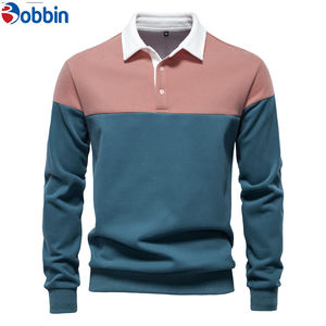 Chemise unisexe décontractée tendance pour homme, respirante, en polyester/coton tricoté, brodée, à manches longues, couleur unie, col rabattu, devant uni - Product Image 1