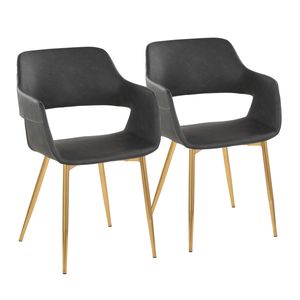 Juego de 2 Sillas de Comedor/Accesorio Margarite, Metal Dorado y Cuero Sintético Gris, Diseño Contemporáneo y Elegante - Product Image 1