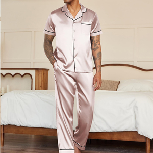 Conjunto de pijama de satén de lujo para hombre de alto rendimiento con bolsillos, cómodo de llevar, traje de dormir para hombre. - Product Image 4
