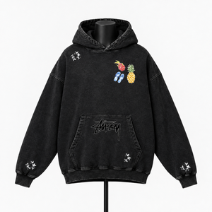 Men’s Black Oversized Hoodie Custom <b>Star</b> Print Cotton French Terry Pullover Sweatshirt Streetwear Casual Hoodie Wholesale - Product Image 1
