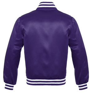 Mens Classic Satin Varsity Bomber Jacket Purple <b>Maroon</b> Collection Striped Ribbed Trim Snap Button Sporty Letterman Baseball <b>Coat</b> - Product Image 2