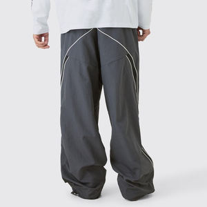 Custom Logo Embroidery 100% Polyester Anti-Wrinkle Men's Heavyweight Drawstring Jogger Custom Washed Loose Wide Leg Sweatpants - Product Image 2