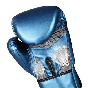 Blue Leather Boxing <b>Gloves</b> White Foil Print Laced Closure Breathable Waterproof Non-Slip Adjustable Wrist Strap Unisex for - Product Image 4