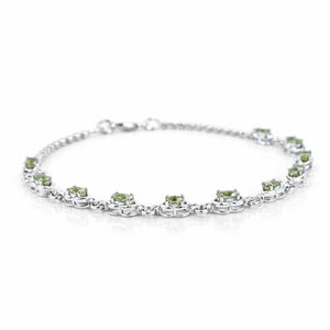 Bracelet en argent sterling 925 avec breloque ovale en péridot, 11 pierres naturelles, plaqué or 1 micron et rhodium, bijoux - Product Image 6