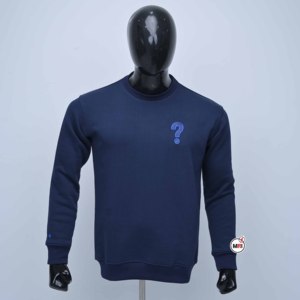 Sweat-shirt pour homme bleu marine à col rond, coupe classique, logo brodé en forme de point d'interrogation, vêtements décontractés d'automne, sweat-shirts fabriqués par MRI pour homme - Product Image 1
