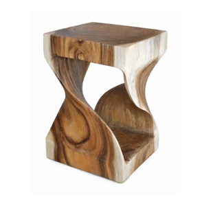 Contemporary Tropical Solid Suar Wood <b>Side</b> <b>Table</b> Sculptural Square Elegant Accent <b>Table</b> Handmade Durable Living Room - Product Image 1