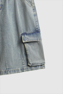 Shorts en jean amples et décontractés pour hommes, style streetwear, en coton, multi-poches, vintage, personnalisables par les fabricants, collection 2026 - Product Image 4