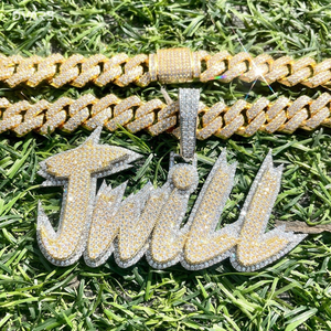 Colgante de Letra Personalizable de Moissanita Hecho a Mano, Colgante de Nombre Bicolor con Incrustaciones, Lujoso Estilo Hip Hop, Plata de Ley 925 Certificada - Product Image 2