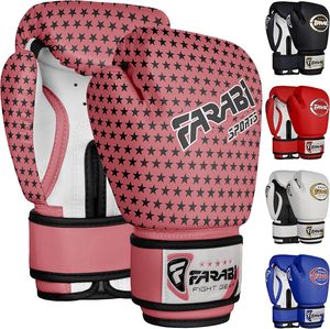 ถุงมือฝึกซ้อมมวยสำหรับเด็ก Farabi Sports รุ่น Unisex ปรับแต่งได้ ลายดาวสีชมพูพรีเมียม หนัง PU ปิดแบบตีนตุ๊กแก - Product Image 1
