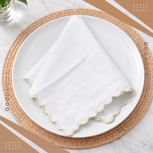 Serviettes de table en coton sable de qualité supérieure avec bord festonné |   Serviettes de table de luxe réutilisables - Product Image 2