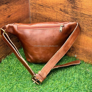 Handmade Full Grain Crunch Leather Waist Bag Genuine Leather Travel <b>Pouch</b> Premium Quality Adjustable Strap Fanny Pack for Unisex - Product Image 2