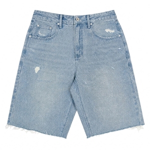 Wholesale Men's Unisex Denim <b>Boot</b> Cut Mid Waist Button Front Quick Dry Bermuda Shorts <b>Summer</b> Vintage Style Street Wear Casual - Product Image 1