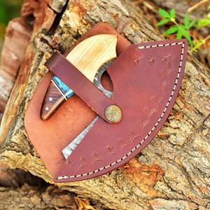 Cuchillo Ullu hecho a mano con hoja de Damasco, mango de madera y funda de cuero, cuchillo para exteriores, cuchillo personalizado. - Product Image 6