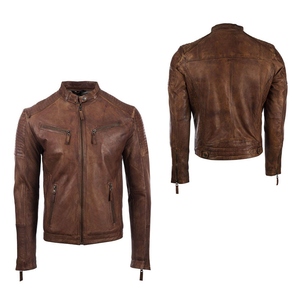 Premium Quality Good Quality Long Zipper Top Design Genuine Cowhide Leather Vintage Stripe Style <b>With</b> Customized Bikers <b>Jacket</b> - Product Image 2