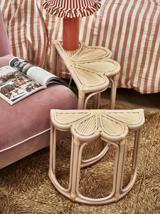 Versatile Pink Rattan <b>Nesting</b> Side Tables Handmade Natural Wicker Kid Room Furniture Tropical Design Durable Room - Product Image 6