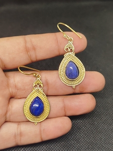 Natural Lapis Lazuli Bohemian Drop Earrings Handmade gold Plated Brass Blue Gemstone Dangle Earrings High Quality Unique - Product Image 2