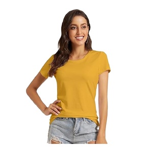 T-shirt décontracté pour femme en coton 100 % respirant et écologique, couleur unie, manches courtes, jersey, prix d'usine du Bangladesh – Grande Vente - Product Image 1