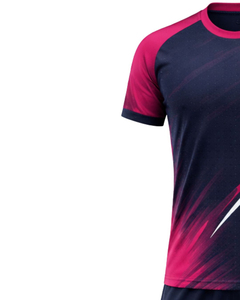Conjunto de camiseta de fútbol azul marino y granate personalizado, de manga corta, transpirable, de poliéster, con pantalones cortos a juego para hombre - Product Image 3