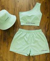 Ensemble de yoga pour femmes CLOVIX SPORTS avec logo personnalisé, soutien-gorge de sport à une épaule, short, 3 pièces, respirant, séchage rapide, tenue de sport, survêtement de fitness