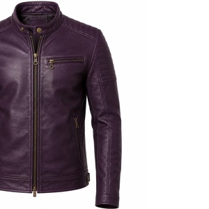 Blouson Moto Homme en Cuir Véritable Style Café Racer Violet Foncé Matelassé avec Épaulettes – Modèle OEM Décontracté Style Motard - Product Image 3