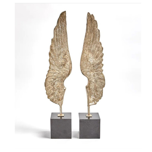 Ultimate Designing <b>Black</b> Marble Base <b>Wings</b> Shape Gold Finished Sculpture Creative Home Accent Set Of 2 - Product Image 1