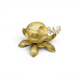 Porte-bougie en aluminium artisanal en forme de lotus avec bougie votive en verre |   Porte-bougie décoratif pour théière |   Décoration élégante pour la maison et les fêtes - Product Image 2
