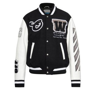 เสื้อแจ็คเก็ตเบสบอลผู้ชายแบบสั่งทำ OEM ผู้ผลิตเสื้อคอวีสไตล์ Letterman เสื้อผ้าสตรีทแวร์สีดำ ผ้าขนสัตว์ผสมขนแกะ ปักลายเชนิลล์ด้านหน้า สำหรับฤดูหนาว - Product Image 3