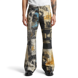 Pantalon évasé empilé pour homme, imprimé numérique, 100 % coton, séchage rapide, respirant, style urbain - Product Image 4