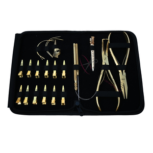 Gold Hair Extension Tools Kit with 7 Inch Flat Beads Crimping Plier Microlink Removal Plier <b>Hook</b> Loop Set Styling <b>Clips</b> Needles - Product Image 1