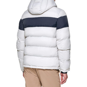 Men's Winter <b>Puffer</b> <b>Jacket</b> Hooded Color Blocking <b>White</b> Navy Zipper Closure Windproof Casual Outerwear - Product Image 3
